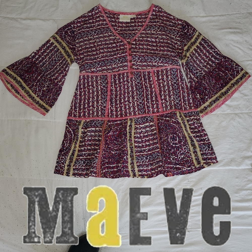 Maeve Anthropologie Lilyana Tiered Silk Blouse